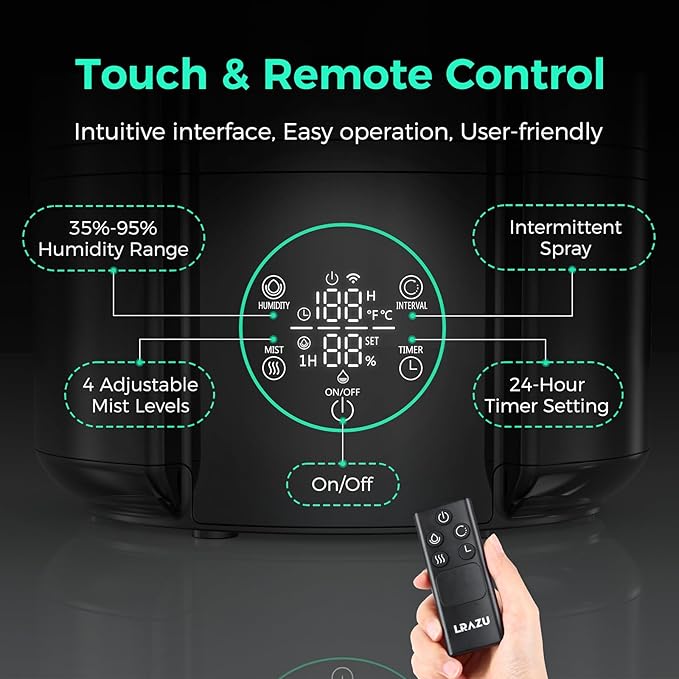 6L Humidifier for Plants, Reptile Mister System Foggers for Home Indoor, Smart Humidifier with Timer for Grow Tent, Mushroom, Houseplants, Reptile Tank and Accessories - 40H 22dB Remote Control