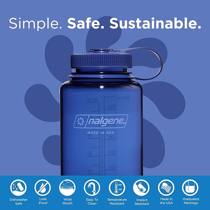 Nalgene Leak Proof Tritan BPA-Free Water Bottle - 32 oz Wide Mouth - Made in the USA for Outdoor Use & Daily Hydration (Denim)