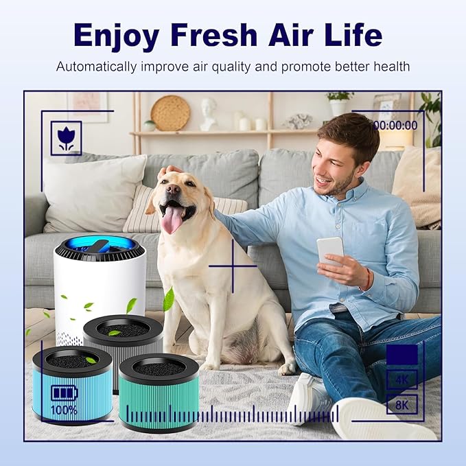 MK01 & MK06 True HEPA Filter Replacement Compatible with Aroeve MK01, MK06, ToLife TZ-K1 and Kloudi DH-JH01 Air Purifier, Pet Dander Version, Green, 3 Pack