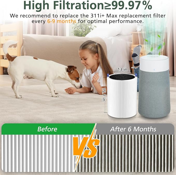 2 Pack 311i+ Max Replacement Filter Compatible with Blueair Blue Pure 311i+ Max Air Purifiers, HEPA and Activated Carbon Air Filter for Blue Pure 311i+ Max, Compare to part #F3MAX+