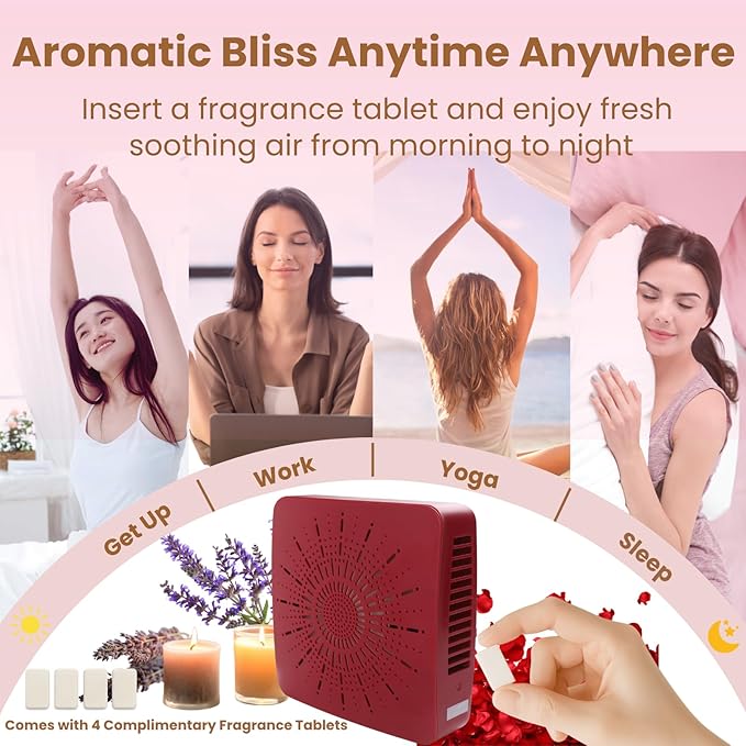 4-in-1 Portable Air Purifier HEPA Filter, Aroma, Ionizer & Mini Fan – USB-C Desktop Air Cleaner for Smoke, Pollen, Dander, Odors – 5 Colors for Bedroom, Office, Baby, Pets, Travel (Crimson Red)