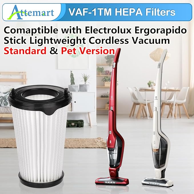 4 Pack VAF-1TM Filter Replacement for Electrolux Ergorapido Stick Lightweight Cordless Vacuum Standard & Pet Version PureAdvantage PureAdvantageTM Ergorapido VAF-1 Vacuum Filters Part # EL65522