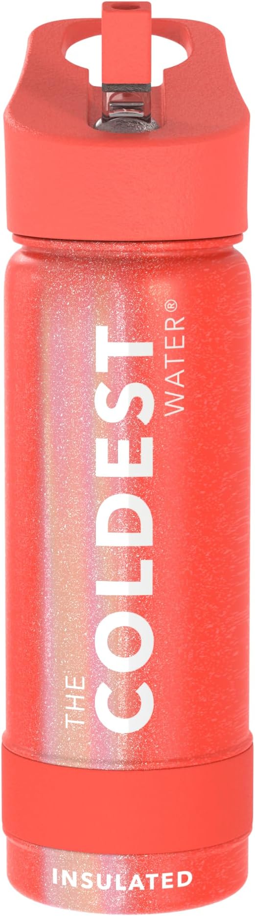 Coldest Insulated Water Bottle with Straw Lid - Stainless Steel Metal Insulated Bottle for Men & Women (Mars Red Glitter, 18 oz)
