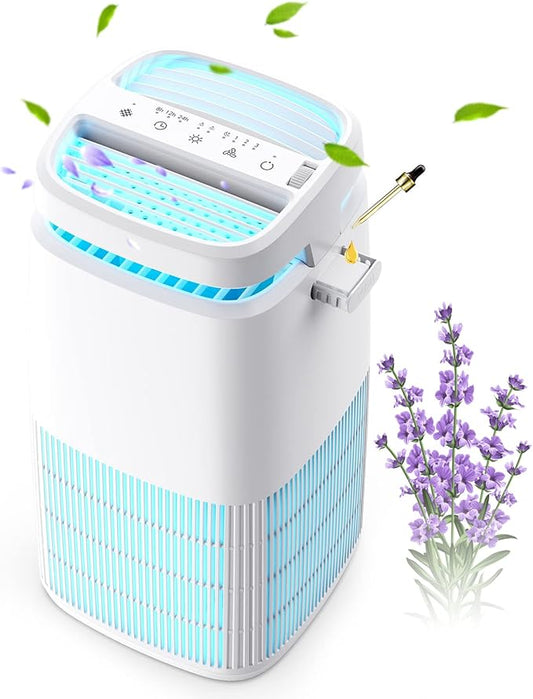 POMORON 4-in-1 Air Purifiers for Home, Air Ionizer Negative Ion Generator, H13 HEPA Filter, UV, Covers 1250 Ft² 99.97% Removal Rate for Pollen Smoke Pet Dander Air Cleaner for Bedroom, MJ002H, White