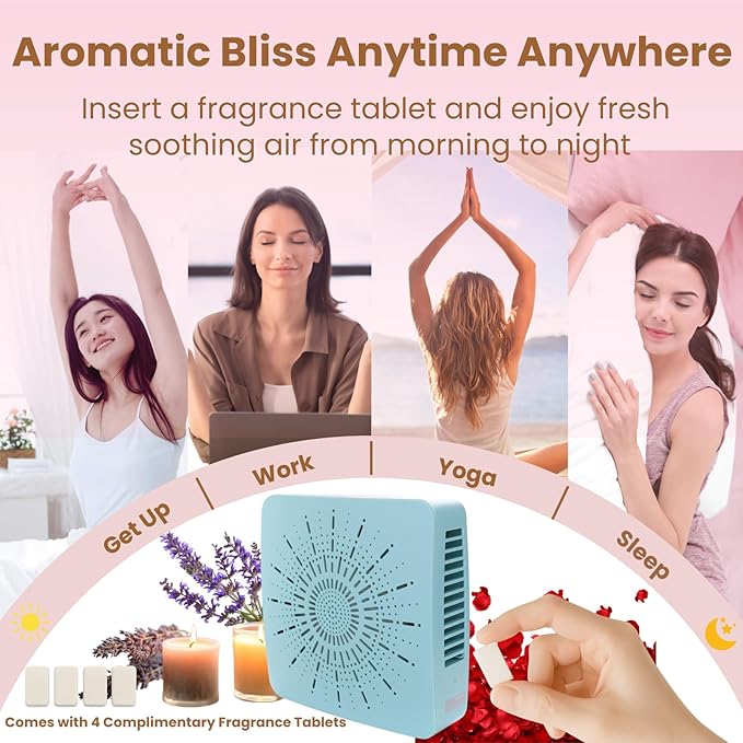 4-in-1 Portable Air Purifier HEPA Filter, Aroma, Ionizer & Mini Fan – USB-C Desktop Air Cleaner for Smoke, Pollen, Dander, Odors – 5 Colors for Bedroom, Office, Baby, Pets, Travel (Mist Blue)