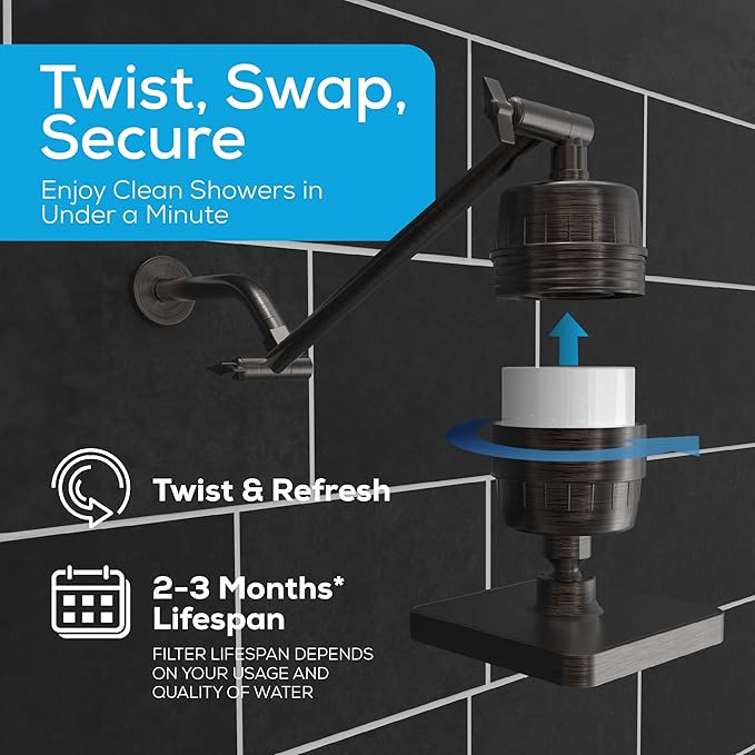 SparkPod 6" High Pressure Rain Shower Head with 23 Stage Filter Capsule & 11 Inch Adjustable Shower Arm Extension - Shower Filter Reduces Chlorine for Smoother Hair & Skin (Square, Oil-Rubbed Bronze)