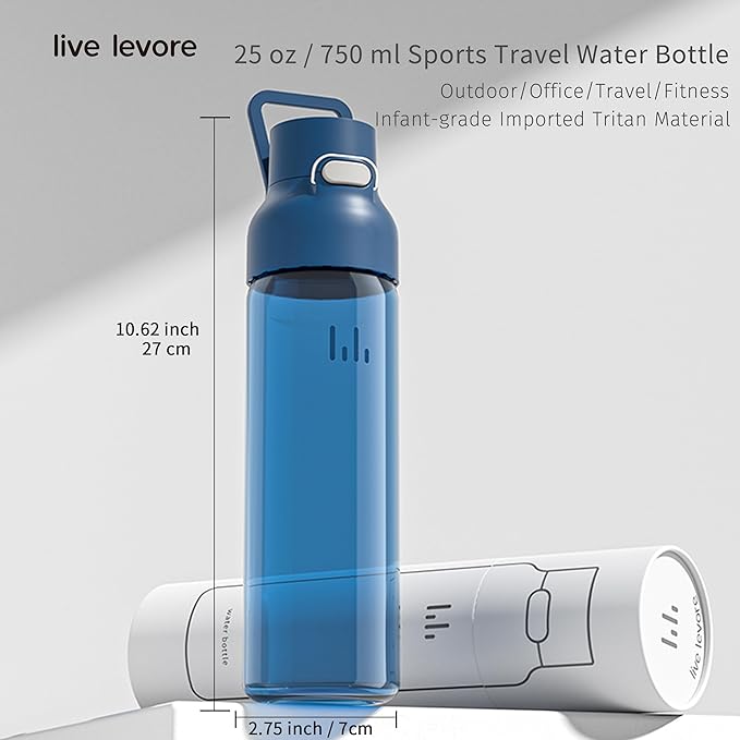 750ml Leak Proof Water Bottle with Flip Top Lid, BPA-Free USA Tritan Drink Bottle, Dishwasher Safe for Office, Outdoor & Daily Use (Blue, 1 Pack)