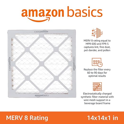 Amazon Basics 14x14x1 Air Filter 6 Pack, MERV 8 AC Furnace Filters (Actual Size: 13.75" x 13.75" x 0.75")