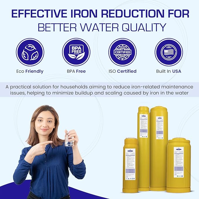 Crystal Quest Iron Filter Cartridge – Reduces Iron, Prevents Stains, Enhances Water Clarity, Protects Plumbing & Appliances, Reliable Filtration for Clean Water, Long-Lasting Performance