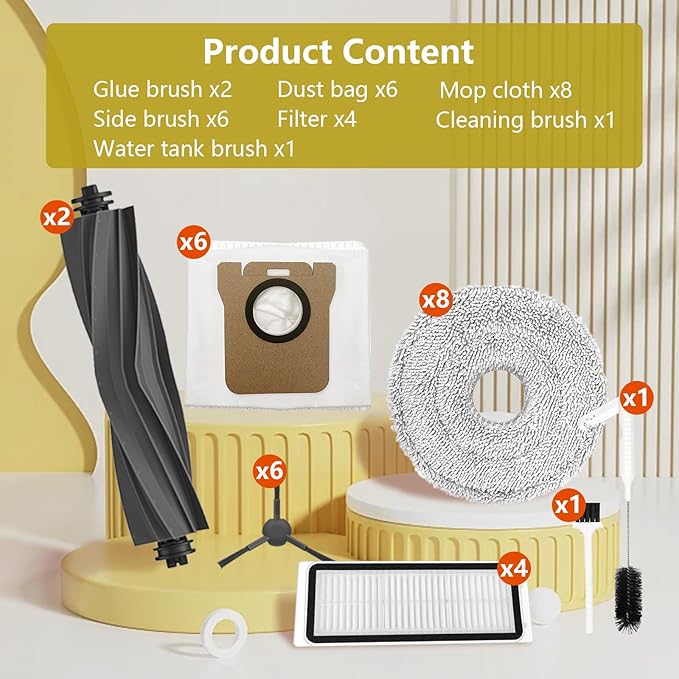 Yivy 28PCS Replacement Parts for Dreame L20 Ultra/L20 Ultra Complete, L30 Ultra/L30 Ultra Complete, Vacuum Cleaner Accessory Kit: 2 Main Brushes, 6 Side Brushes, 4 HEPA Filters, 6 Dust Bags, 8 Wipes