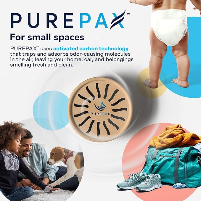 PUREPAX Odor Eliminator For Small Spaces - Premium Activated Carbon Charcoal Unscented 3 Count - Strong Odor Remover for Shoes, Fridge, Diaper Pail, Closet, Drawers, Car, Locker, Gym Bag