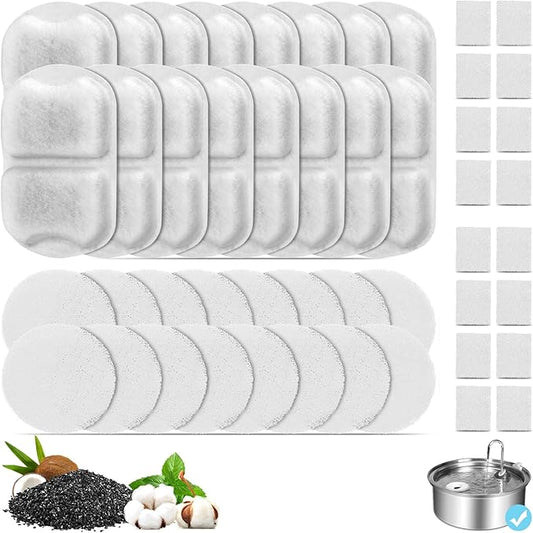 16 Set Replacement Filters for 7L/230oz/1.8G Stainless Steel Dog Dispenser, YOIHABV Cat Water Filters, Triple Action Pet Fountain Filters Dog Fountain Filter