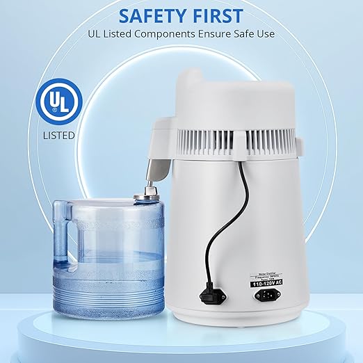 6L Water Distiller,Household Stainless Steel Distilled Water Purifier,Countertop Distilled Water Maker,6Litre Distilled Water Machine for Home.White Plastic Jug.