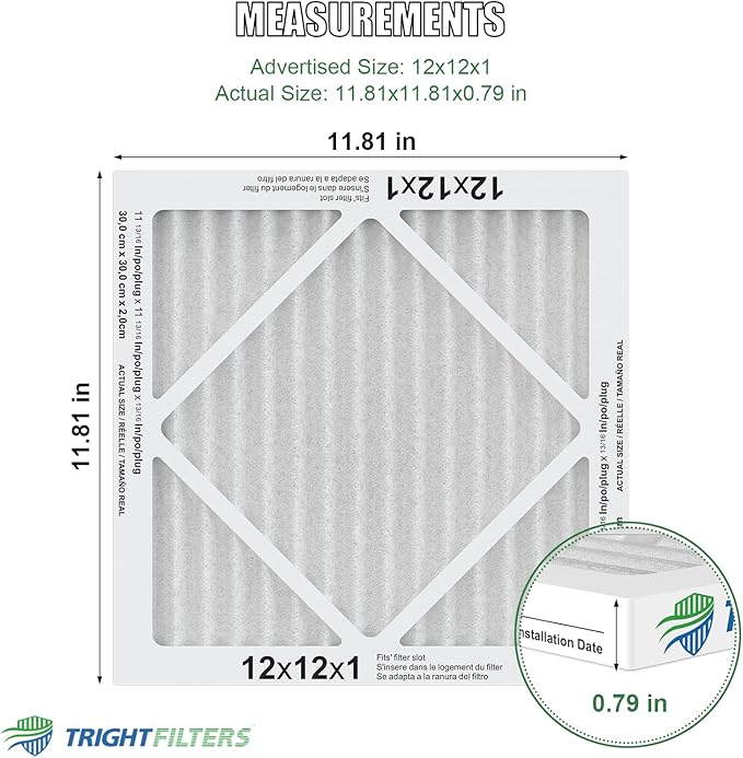 12x12x1 Air Filter 4 Pack, MERV 8 Pleated Dust Defense Air Filters Replacement Air Conditioner HVAC AC Furnace Filter, Durable and Lightweight
