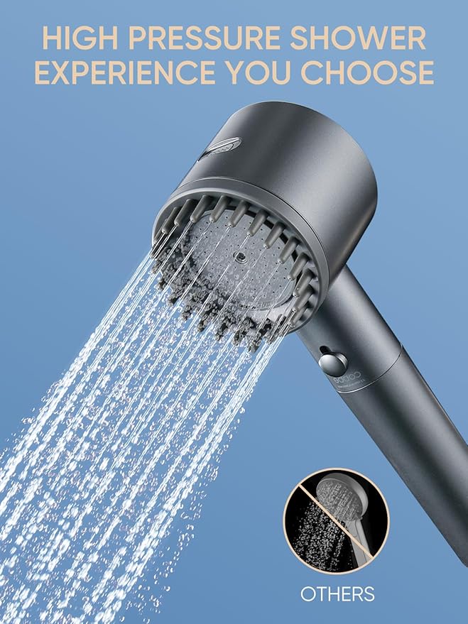 Cobbe Filtered Shower Head with Handheld, High Pressure 5-mode Showerhead with Filters, Built-in Power Wash for Hard Water - Remove Chlorine - Reduces Dry Itchy Skin, Gray