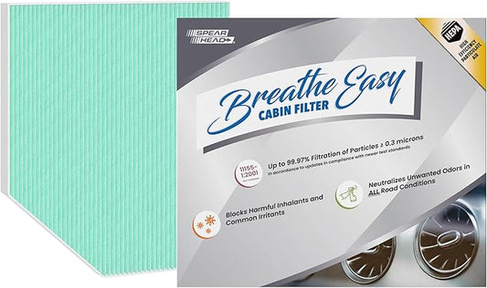 Spearhead HEPA Breathe Easy Cabin Filter, Up to 99.97% Filtration of 0.3 Micron Particles w/No Airflow Reduction (BE-179H)