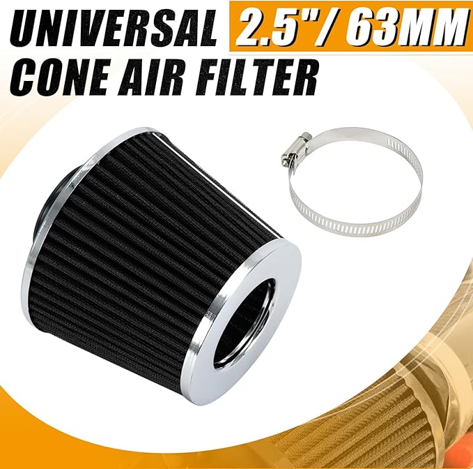 PTNHZ Universal Balck 2.5" 63mm High Flow Cold Air Intake Cone Air Filter Power Intake Air Inlet System Air Cleaner