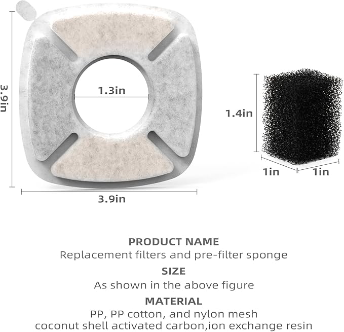 16 Pack Cat Water Fountain Filter Compatible with 67/95/135/85oz Automatic Pet Dispenser, Triple Filtration Dog Fountain Filter (C 16Filters + 16Sponges)