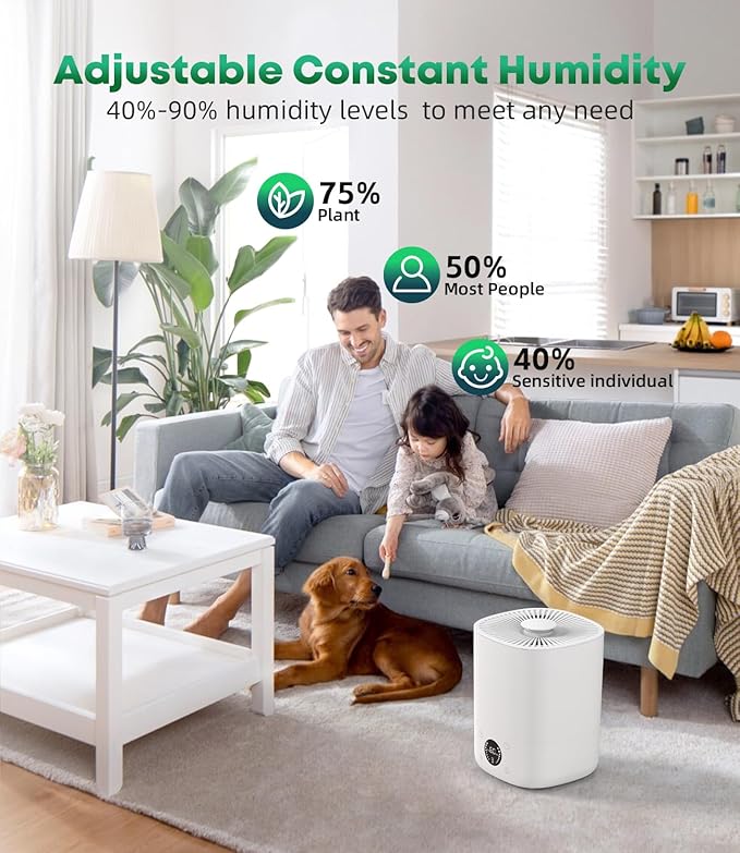 Warm Mist Humidifiers, 3.5L Humidifier with 304SS Ceramic Glaze Layer Heating Inner, Healthy Small Air Humidifier with Adjustable Constant Humidity for Bedroom