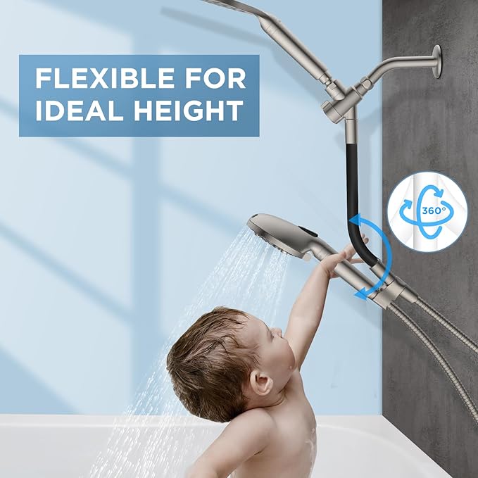 Dual Filtered Rain Shower Head Combo, High Pressure Handheld Shower Head with Adjustable Bar - Rainfall Shower Head And Showerhead with Filter for Hard Water - Removes Chlorine(Brushed Nickel)