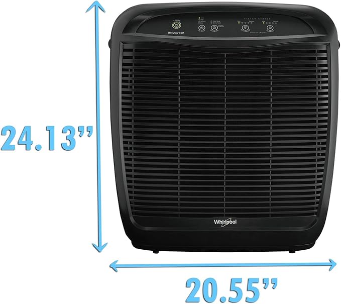 Whirlpool WP500B WP500 Whispure Air Purifier – 490 sq ft Filtration with True HEPA and Carbon Pre-Filter 8171434K, 1183054K. Compact Odor Allergen Eliminator (WP500B-Slate, Large, Slate Black