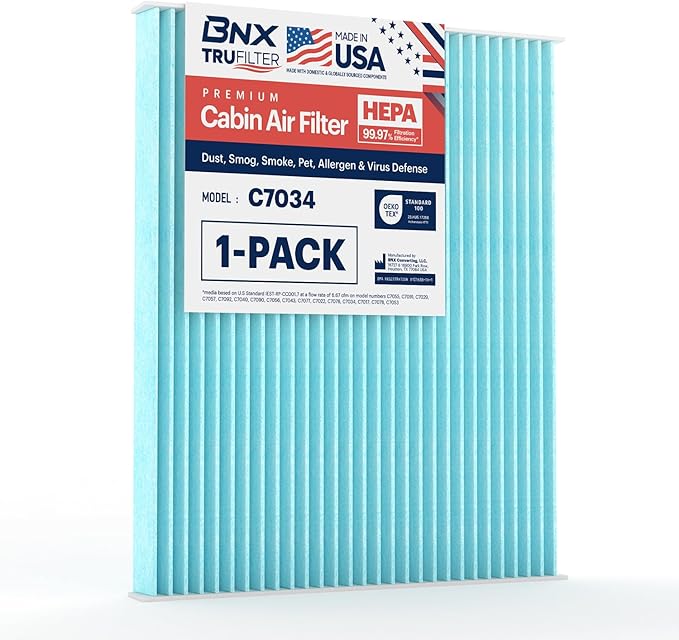 BNX TruFilter C7034 Cabin Air Filter, HEPA 99.97%, Compatible With Hyundai: Accent, Elantra, Elantra Coupe, Elantra GT, Tucson, Kia: Forte, Forte Koup, Forte5