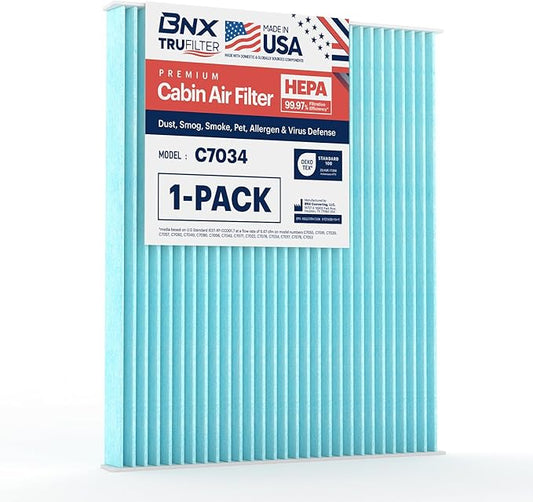 BNX TruFilter C7034 Cabin Air Filter, HEPA 99.97%, Compatible With Hyundai: Accent, Elantra, Elantra Coupe, Elantra GT, Tucson, Kia: Forte, Forte Koup, Forte5