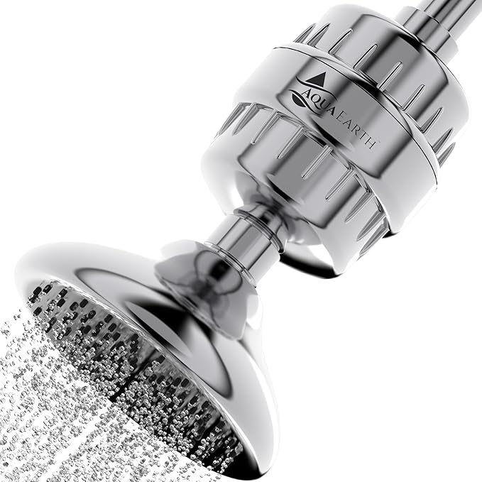 Aqua Earth Shower Head Filter For Hard Water Oil Bronze 20 Stages to Remove Chlorine Fluoride Water Softener Coconut Shell Activated Carbon Reduces Dry Itchy Skin Heavy Metals Other Sediments