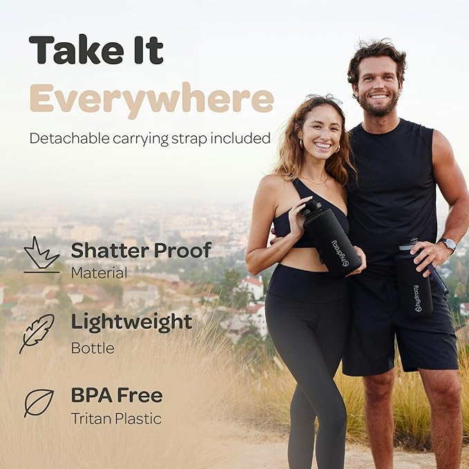 Hydracy Water Bottle with Time Marker -Large BPA Free Water Bottle & No Sweat Sleeve -Leak Proof Gym Bottle with Fruit Infuser Strainer & Times to Drink -Ideal for Fitness Sports & Outdoors