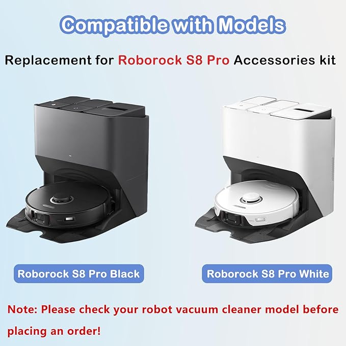 Replacement Parts Compatible with Roborock S8 Pro Ultra Robotic Vacuum Cleaners Accessories Kits, 2 Main Brush, 1 Rolling Brush, 4 HEPA Filters, 4 Side Brushes, 4 Mop Pads, 6 Dust Bags