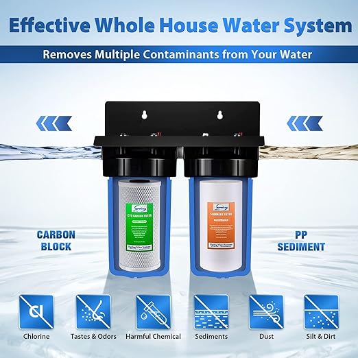 iSpring WGB21B 2-Stage Whole House Water Filtration System, with 10" x 4.5" Sediment CTO(Chlorine, Taste, and Odor) Filter, 1" Inlet/Outlet