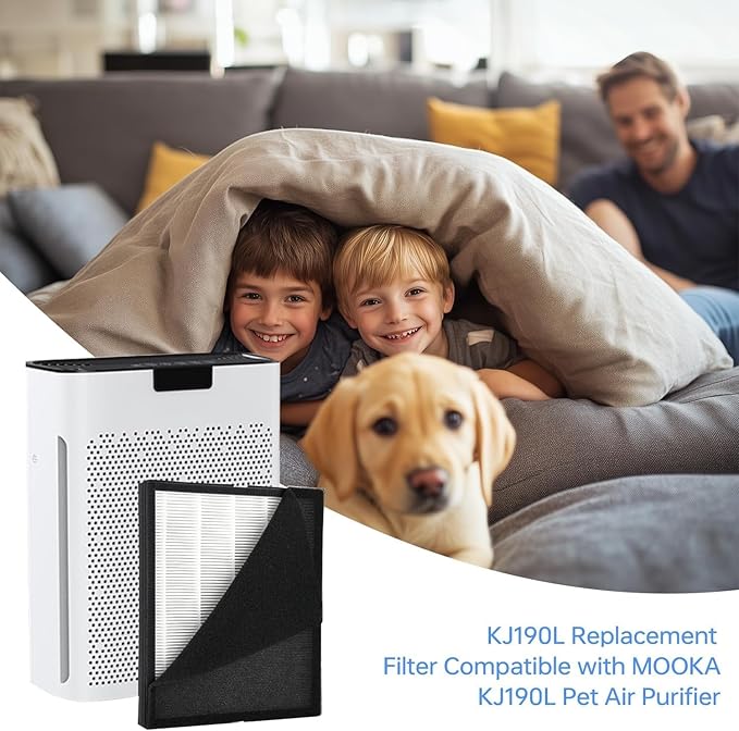 KJ190L Replacement Filters Compatible with MOO-KA KJ190L Pet Air Pur-ifier, High Efficiency & Activated Carbon Filter, Cleaning Rate Up to 99.98%, 1 Pack & 2 Pack Washable Pre-Filters