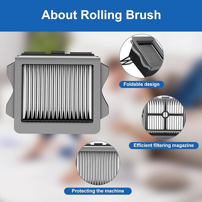 Vacuum Mop Replacement Parts Compatible with Tineco Roller Brush Replacement, Suitable with FLOOR ONE S5, FLOOR ONE S5 Pro Cordless Vacuum Cleaner, Set Includes 2 Roller Brushes and 5 Vacuum Filters