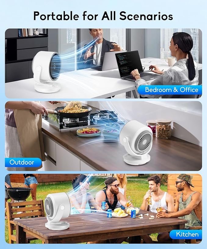 let'me Table Fan, 100-Speed Desk Fan with Digital Display, Rechargeable Battery Fan with Warm Night Light, Oscillating Fan and 12H Timer, Small Quiet Desk Fan for Bedroom, Office