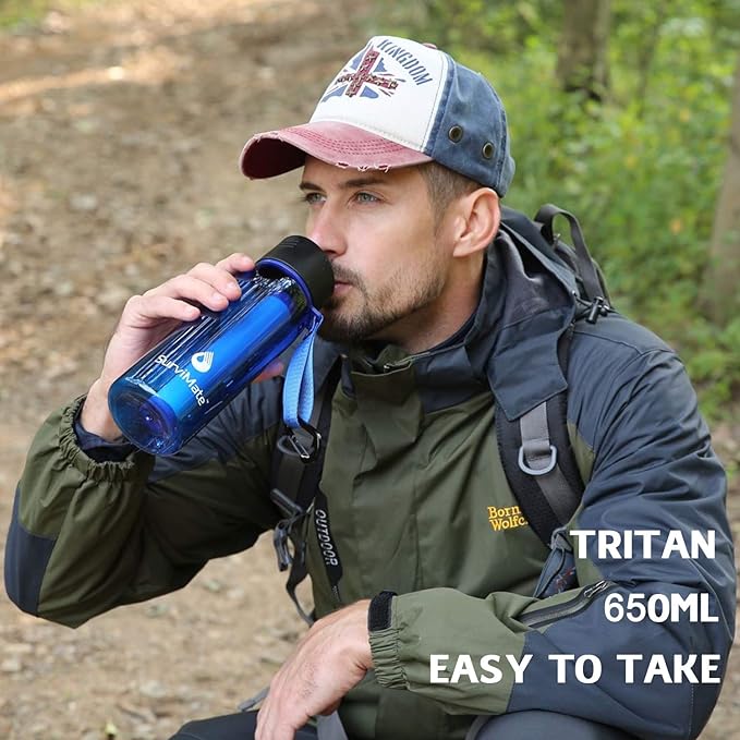 SurviMate Purified Water Bottle for Camping, Hiking, Backpacking and Travel, BPA Free with 5-Stage Intergrated Filter Straw