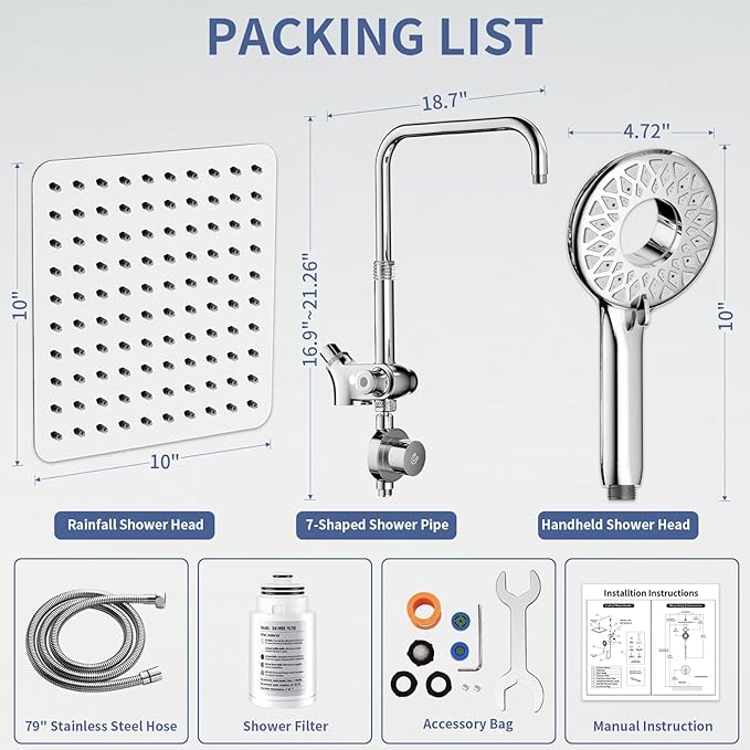 SINGSUO Filtered Rain Shower Head with Handheld Spray Combo, High Pressure Dual Shower Head with Filter for Hard Water, Modern Magnetix Double Shower Head and Handle Set, Adjustable Lift Bar (Chrome)