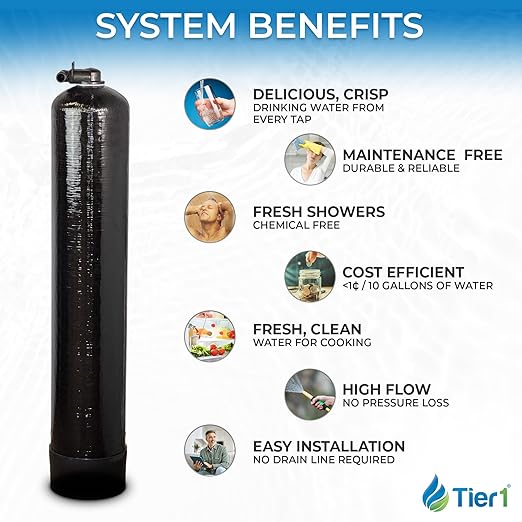 Tier1 Whole House Chlorine Filter | 600,000 Gallon Capacity, 5-6 Year Life | Pre-Filled Carbon Tank with 1 Cubic Foot of Premium Acid-Washed Granular Activated Carbon | Home Water Filtration System