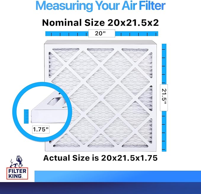 Filter King 20x21.5x2 Air Filter | 4-PACK | MERV 8 HVAC Pleated A/C Furnace Filters | MADE IN USA | Actual Size: 20 x 21.5 x 1.75"