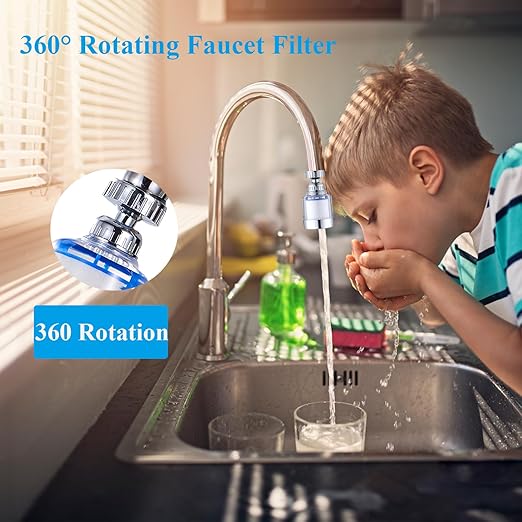 3 Pack Sink Water Filter Faucet, Universal 360 ° Rotating Bathroom Sink Filter, Kitchen Faucet Water Filter Removes Chlorine Fluoride Heavy Metals Hard Water for Home Bathroom Kitchen