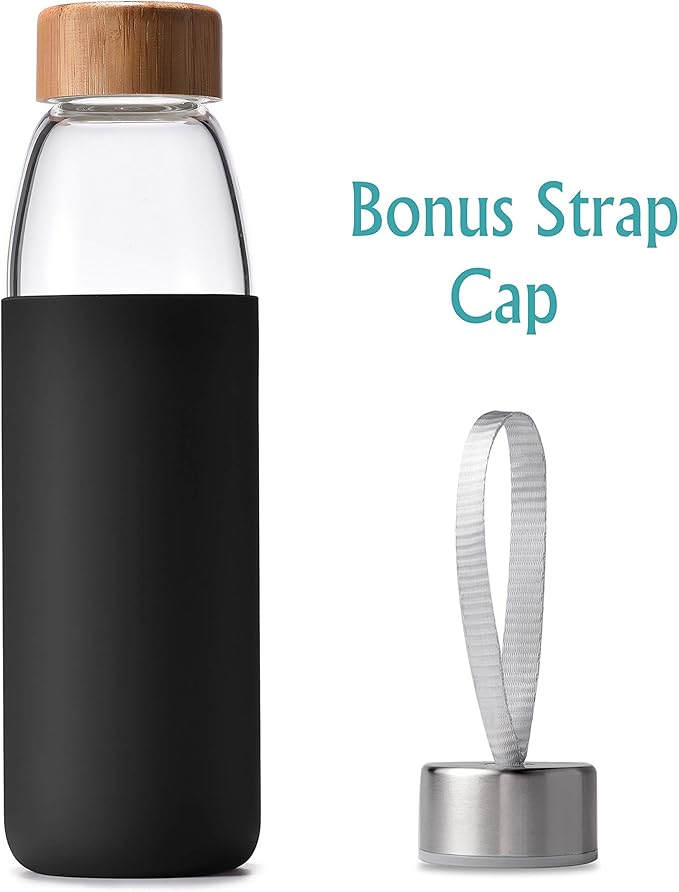 veegoal 25 Oz Borosilicate Glass Water Bottles with Bamboo Lid, BPA-FREE, Non-Slip Silicone Sleeve, and Stainless Steel Leak Proof Lid - Reusable Glass Bottle for Men and Women