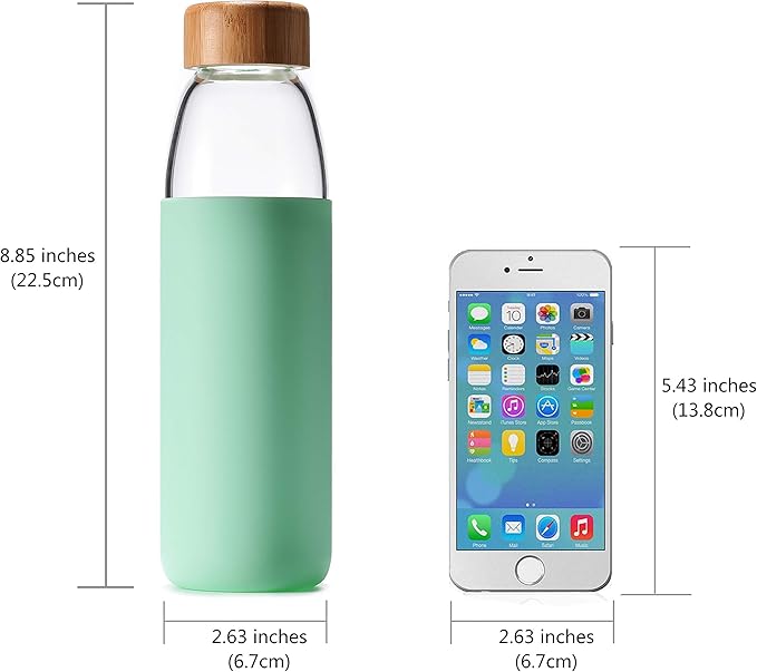 veegoal 18 Oz Borosilicate Glass Water Bottles with Bamboo Lid, BPA-FREE, Non-Slip Silicone Sleeve, and Stainless Steel Leak Proof Lid - Reusable Glass Bottle for Men and Women