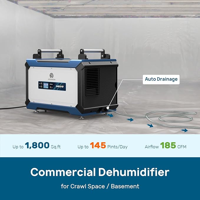 ARGENDON 145 Pint Crawl Space/Basement Dehumidifier with Drain Hose, Energy Star Commercial Dehumidifiers for Large Space, Industrial, Water Damage, Auto Defrosting, 5 Years Limited Warranty