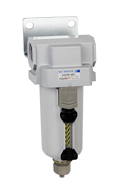 PneumaticPlus SAFM400-N06B-MEP Compressed Air Coalescing Filter, 0.1 Micron, 3/4" NPT - Metal Bowl, Manual Drain, Bracket