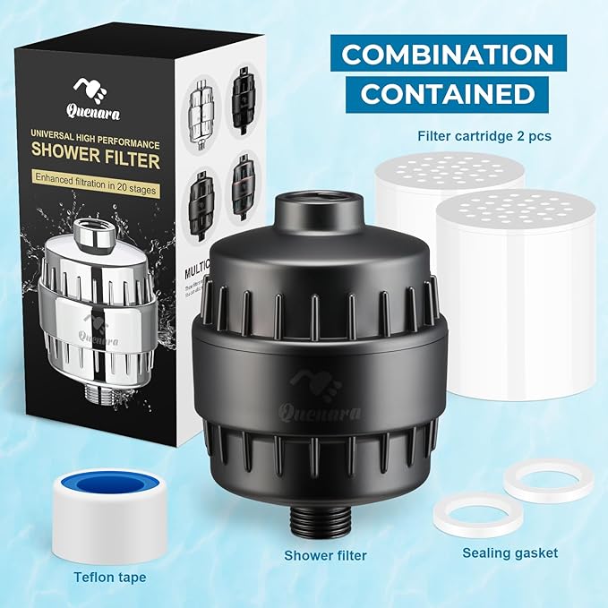 Upgrade Shower Filter,20-Stage Shower Head Filter with 2 Replaceable Filter Cartridges,High Output Shower Water Filter for Removing Chlorine and fluoride-Grey