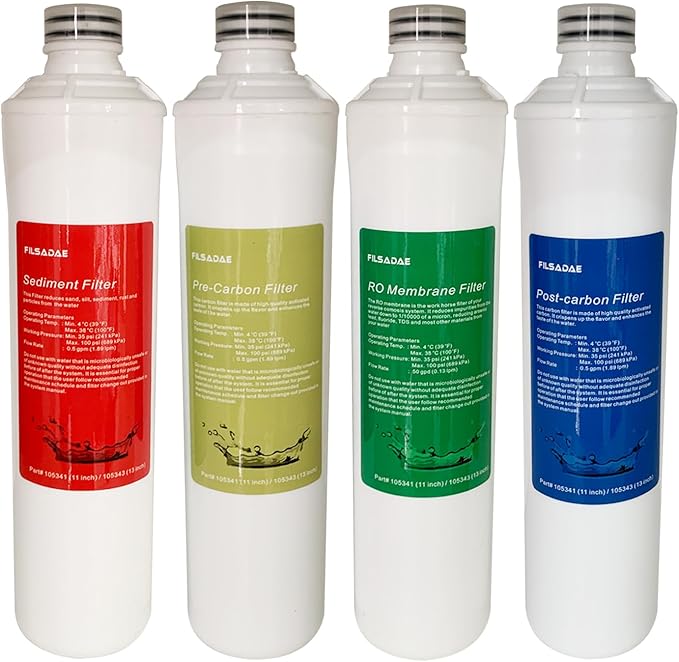 Push Button Replacement Water Filter Set Compatible With Watts Premier RO Pure 4-Pack Filtration Kit, Include Sediment Filter, Pre & Post Carbon Filter and RO membrane Element