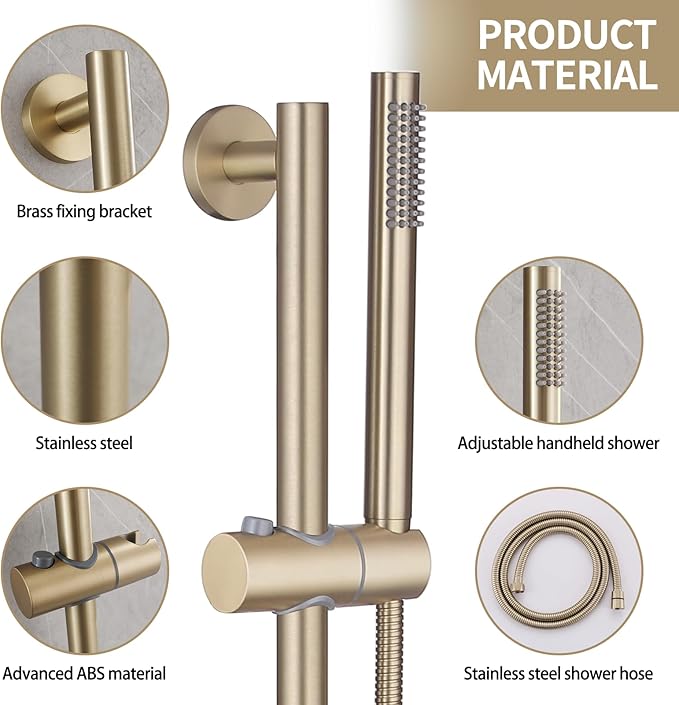 Weshi Shower Slide Bar Handheld Shower with Hose, Bathroom Handheld Shower Head, Slide Bar Hand Shower with spray, High Pressure Shower Head Height Adjustable with 59 Inch Stainless Steel Hose