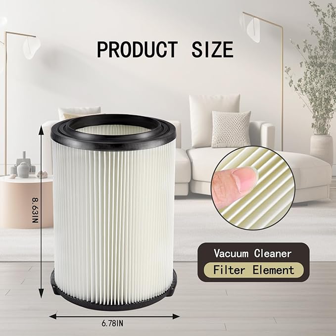 VF4000 Replacement Filter for 72947 Wet Dry Vac 5 to 20-Gallon 6-9 Gal Husky Craftsman 17816 Vacuum Compatible WD5500 WD0671 RV2400A RV2600B Washable & Reusable Replace VF4000 Filter (2 Pcs)