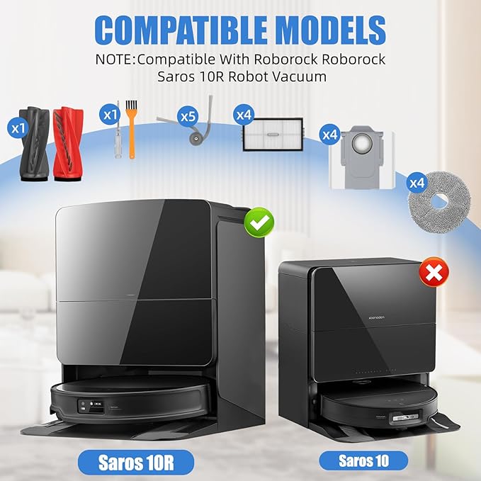 20 Pack Replacement Parts Compatible with Roborock Saros10R Robot Vacuum Cleaner,Parts Include:1 Dual Main Brush,5 Side Brushs,4 Hepa Filter,4 Mop Cloth,4 Dust Bag,1 Cleaning Brush&1 Screwdrive