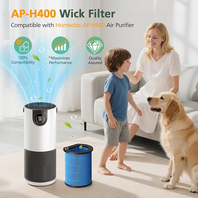 AP-H400 Wick Replacement Filter Compatible with Homedics 2-in-1 Cool Mist Humidifier & Air Purifier, High Efficiency Filtration for Dust Pollen Calcium Magnesium Ions, 2 Pack