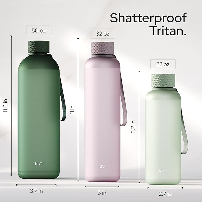 KIVY Slim Water Bottle 32oz [Lightweight & Shatterproof] Fits Backpack & Cupholder for Travel, Sports, School, Gym - Frosted red bottle no straw - Gym water bottle screw top - Dishwasher Safe